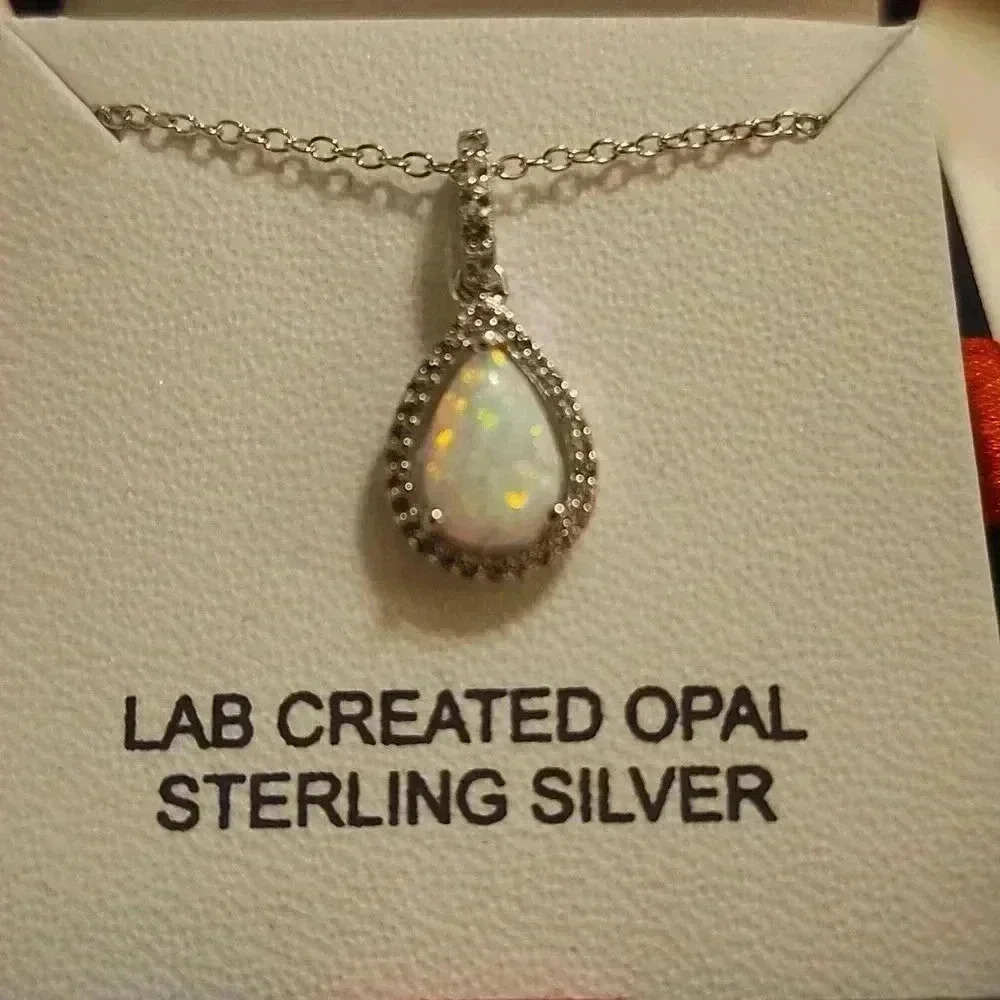Lab created OPAL and STERLING SILVER NEAKLACE​